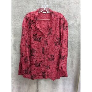 Womens Button Up‎ 26/28W Semi Sheer Velvet Accent Floral